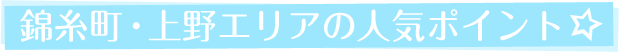 錦糸町・上野エリアの人気ポイント
